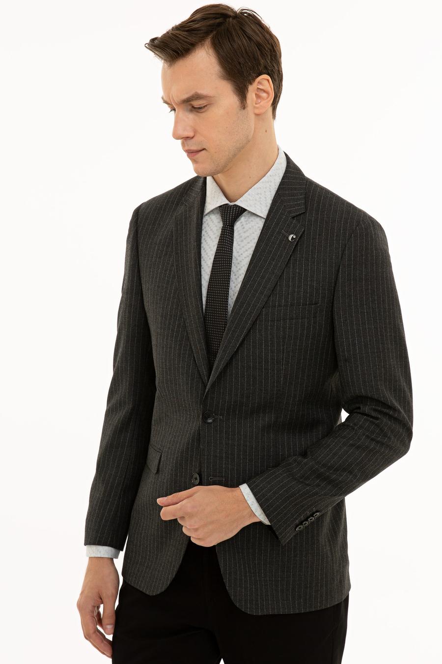 Antrasit Slim Fit Yün Ceket - 50230576047