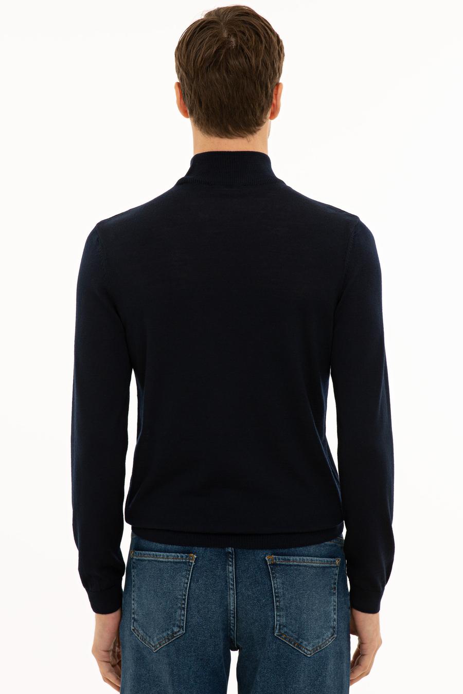 Lacivert Slim Fit Yarım Balıkçı Basic Triko Kazak - 50229754014