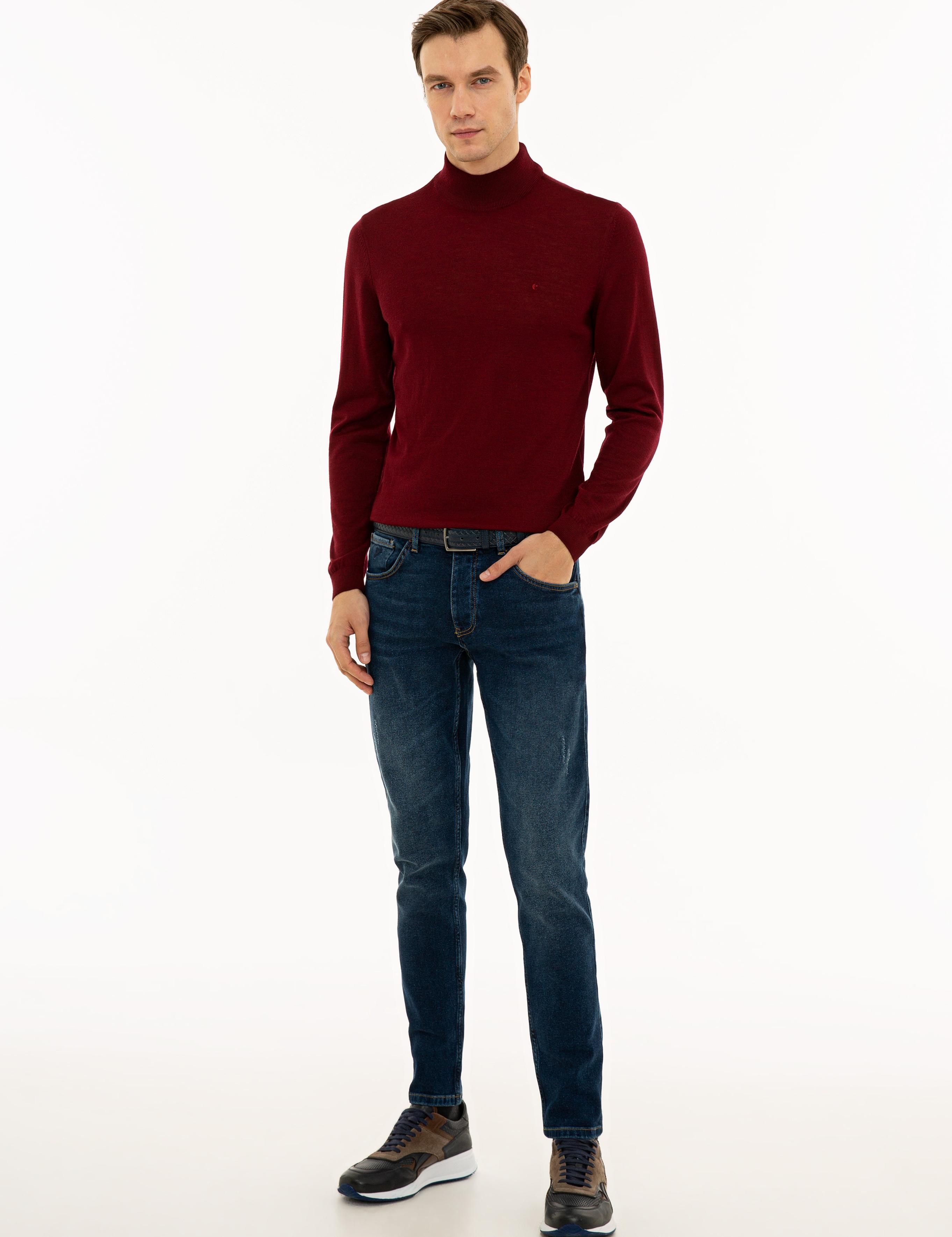Bordo Slim Fit Yarım Balıkçı Basic Triko Kazak - 50229754054