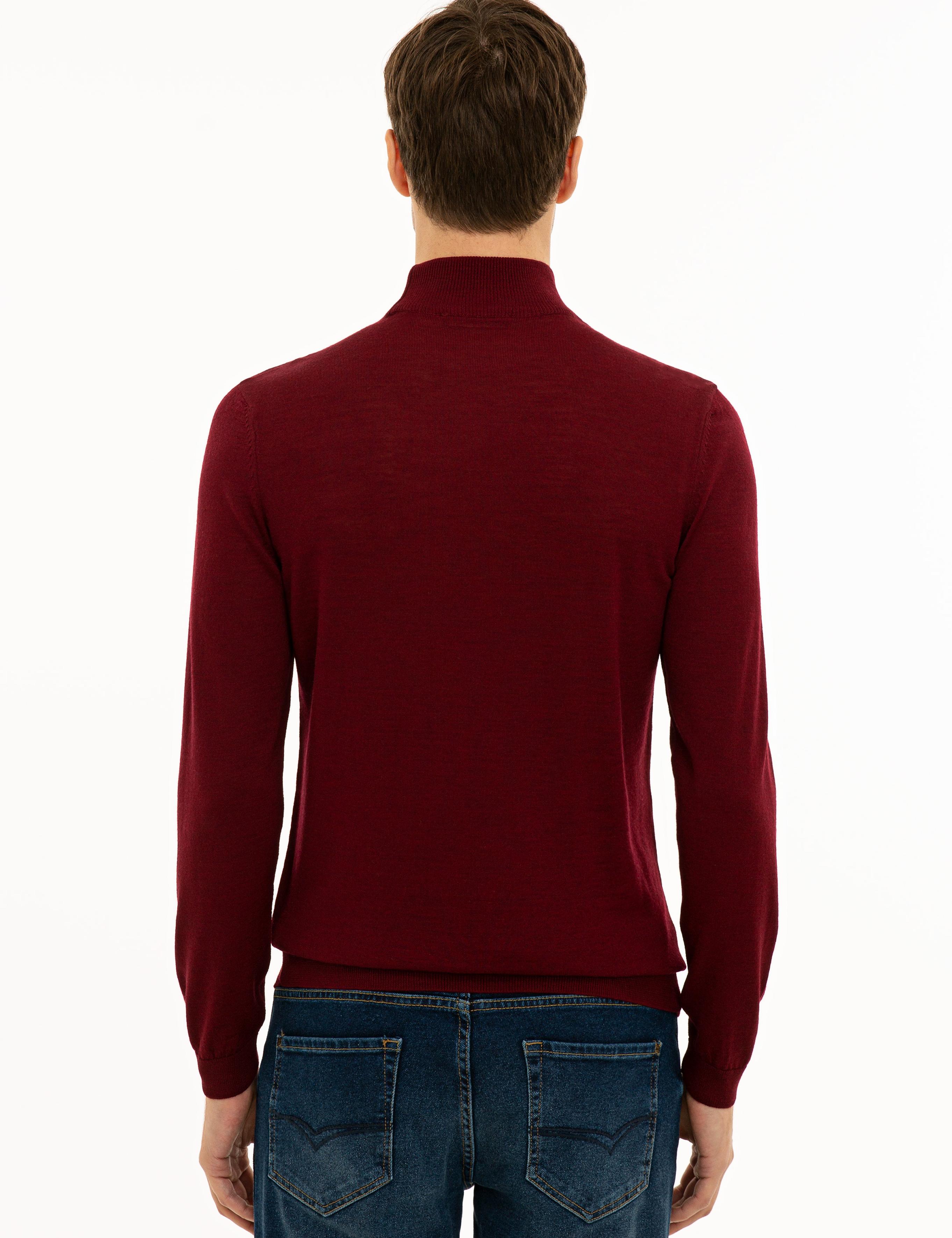 Bordo Slim Fit Yarım Balıkçı Basic Triko Kazak - 50229754054