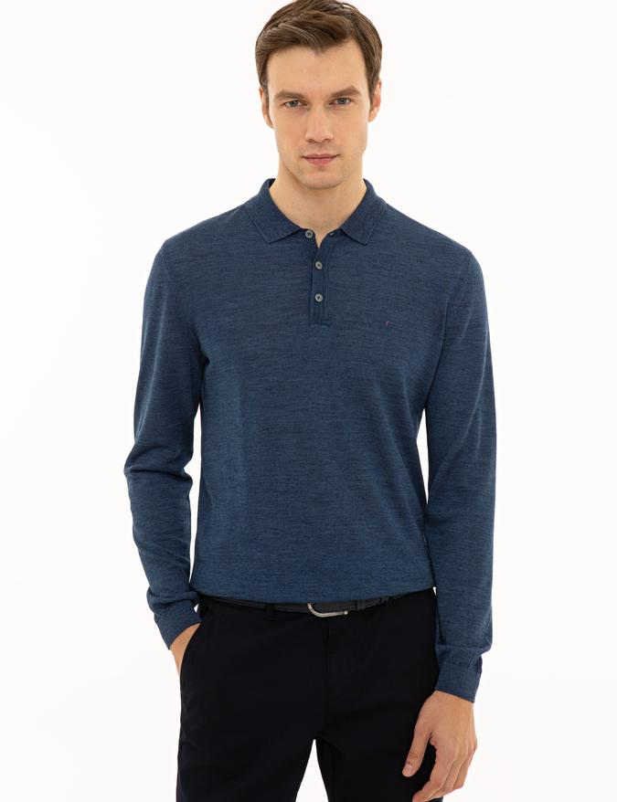 İndigo Slim Fit Polo Yaka Basic Triko Kazak