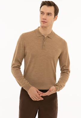 Camel Slim Fit Polo Yaka Basic Triko Kazak