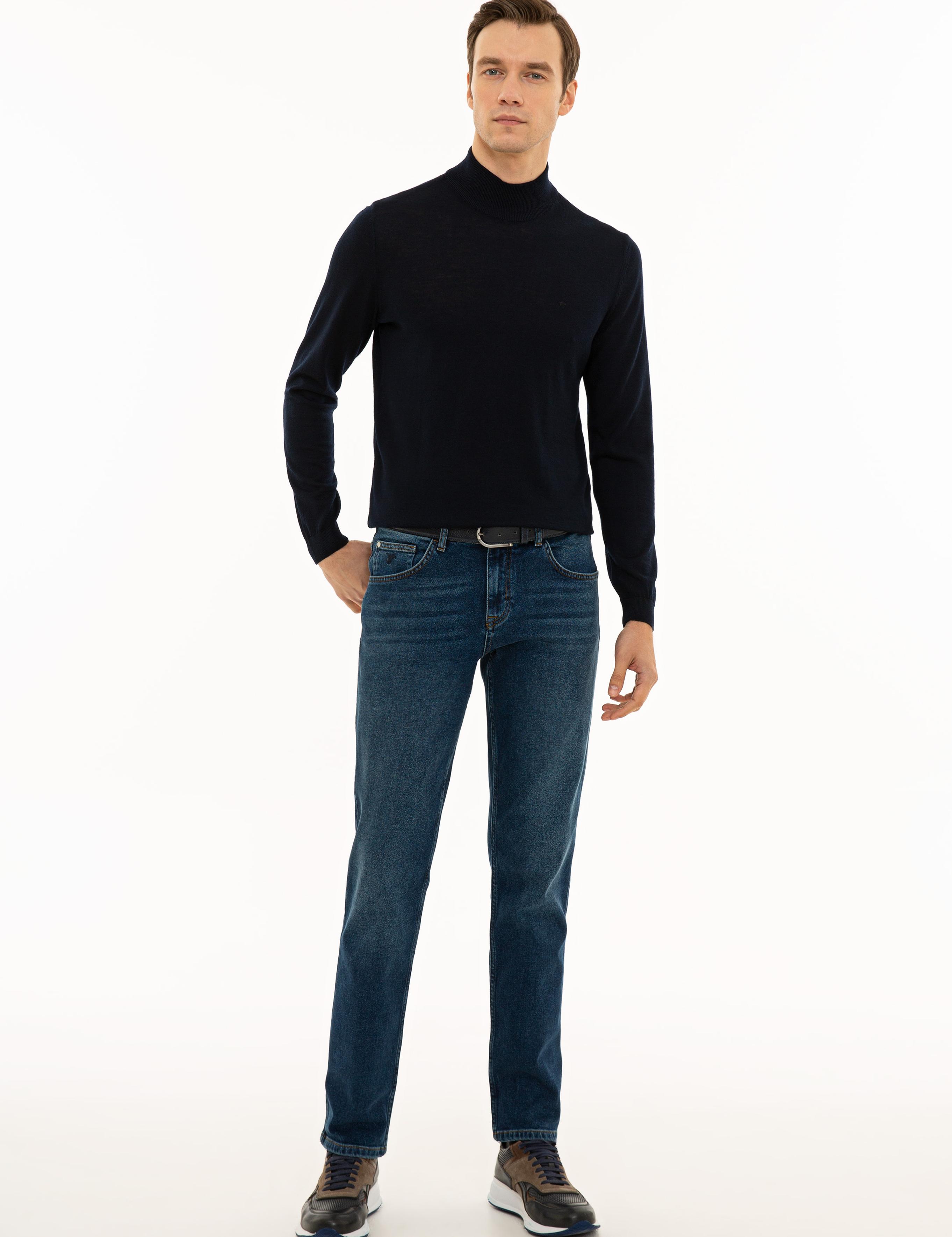 Lacivert Slim Fit Yarım Balıkçı Basic Triko Kazak - 50229754014