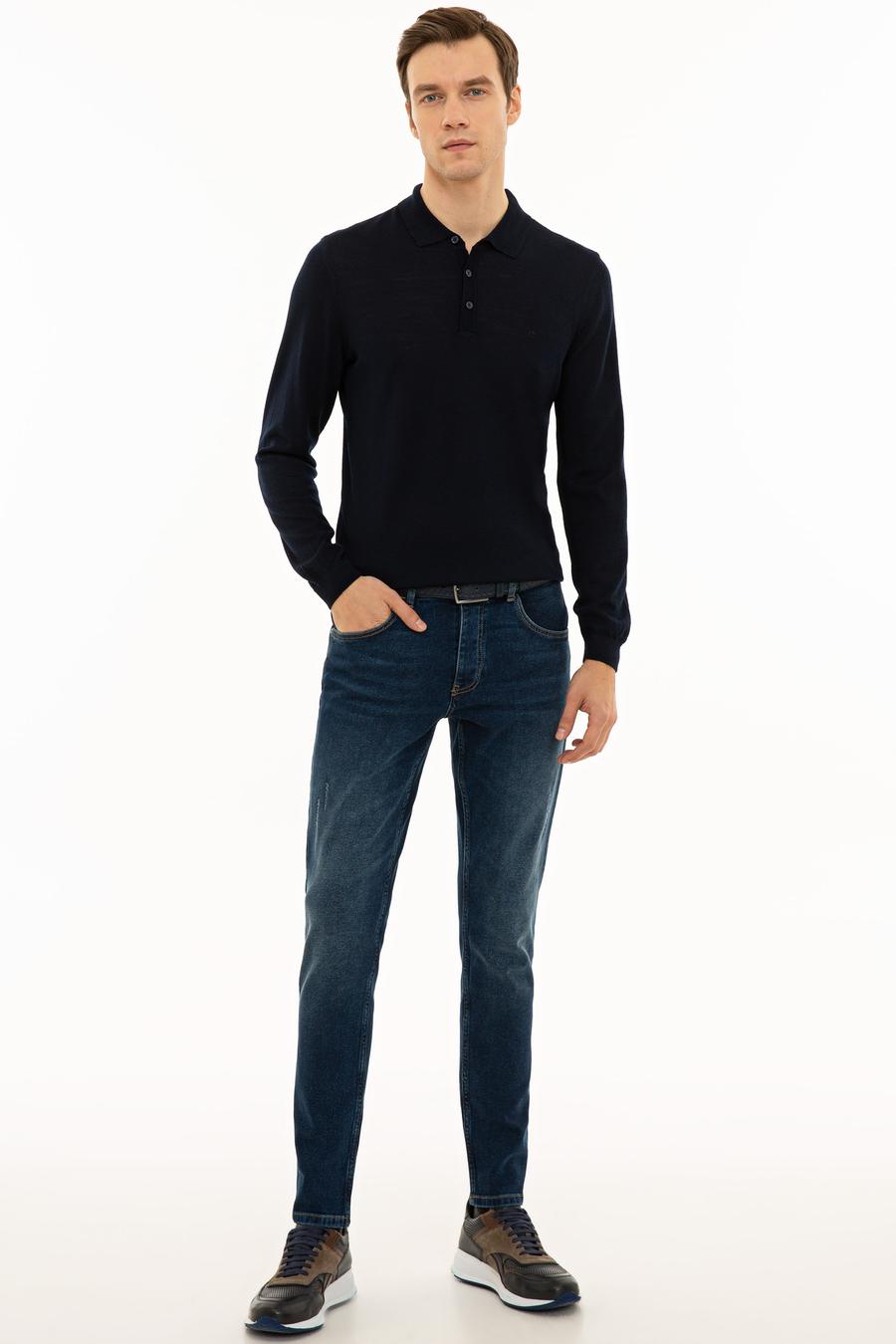 Lacivert Slim Fit Polo Yaka Basic Triko Kazak - 50229756014
