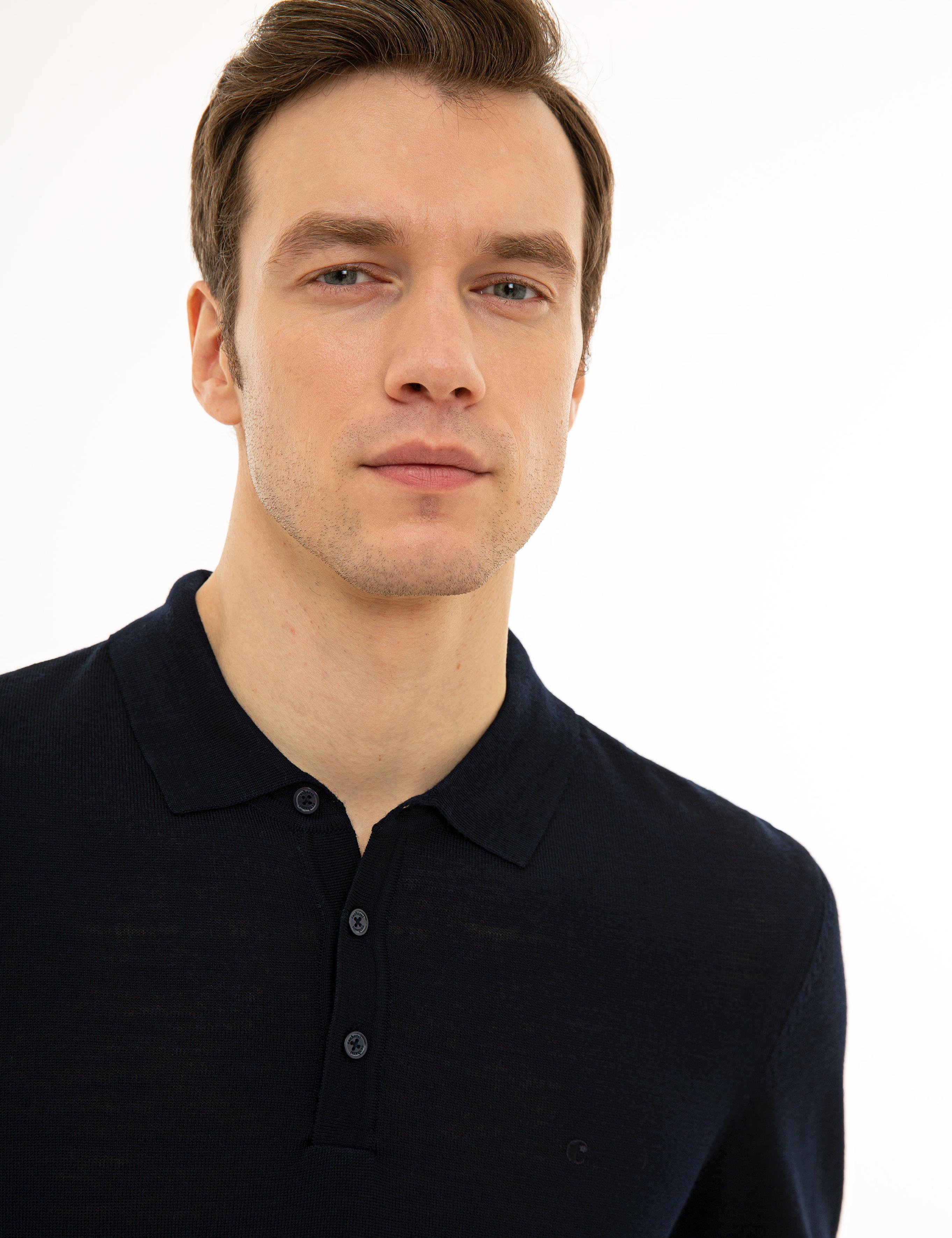 Lacivert Slim Fit Polo Yaka Basic Triko Kazak - 50229756014