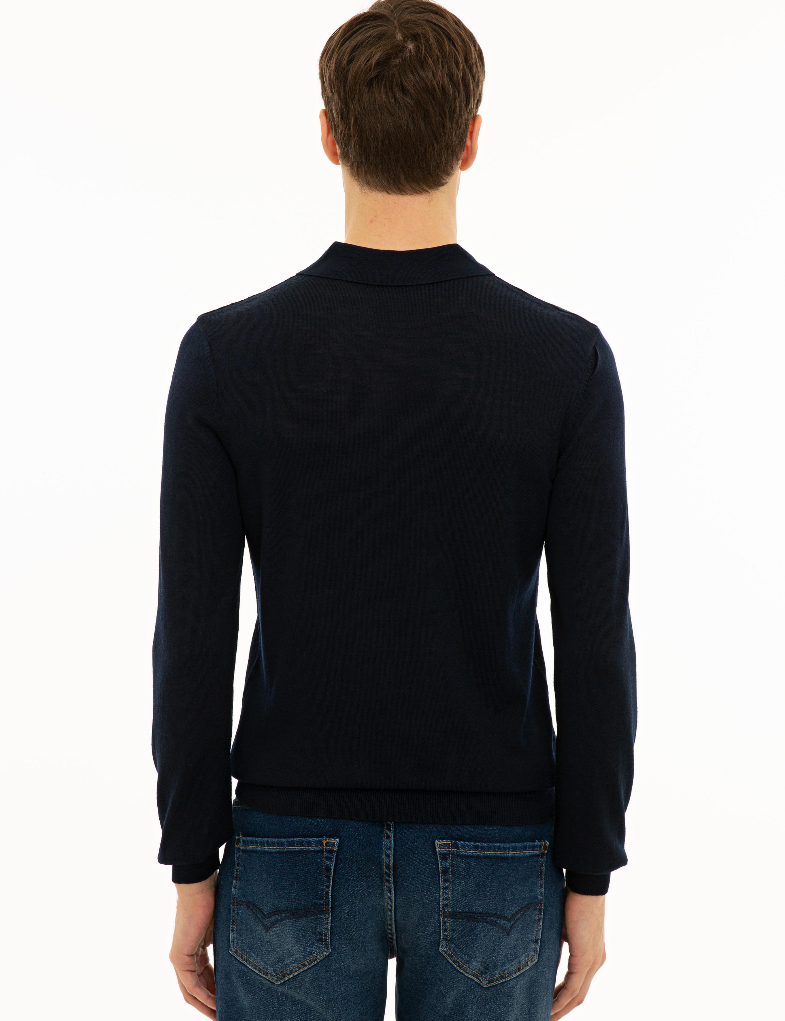 Lacivert Slim Fit Polo Yaka Basic Triko Kazak - 50229756014