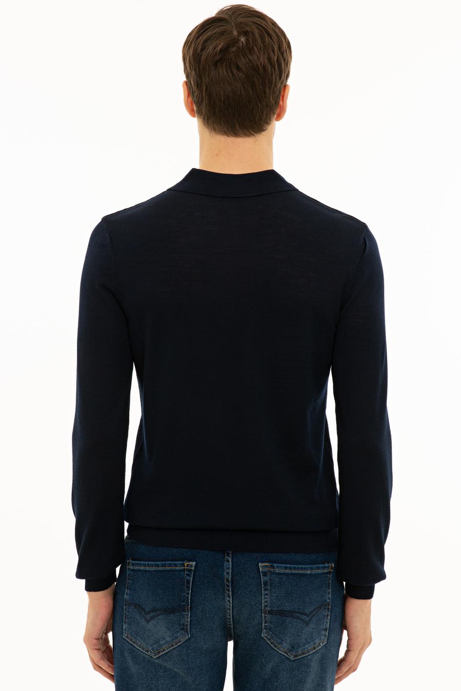 Lacivert Slim Fit Polo Yaka Basic Triko Kazak - 50229756014