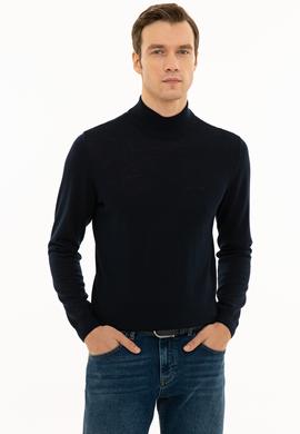 Lacivert Slim Fit Yarım Balıkçı Basic Triko Kazak