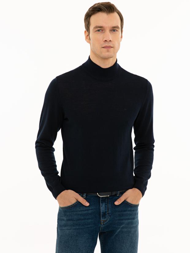 Lacivert Slim Fit Yarım Balıkçı Basic Triko Kazak