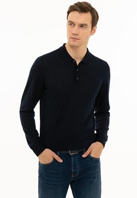 Lacivert Slim Fit Polo Yaka Basic Triko Kazak