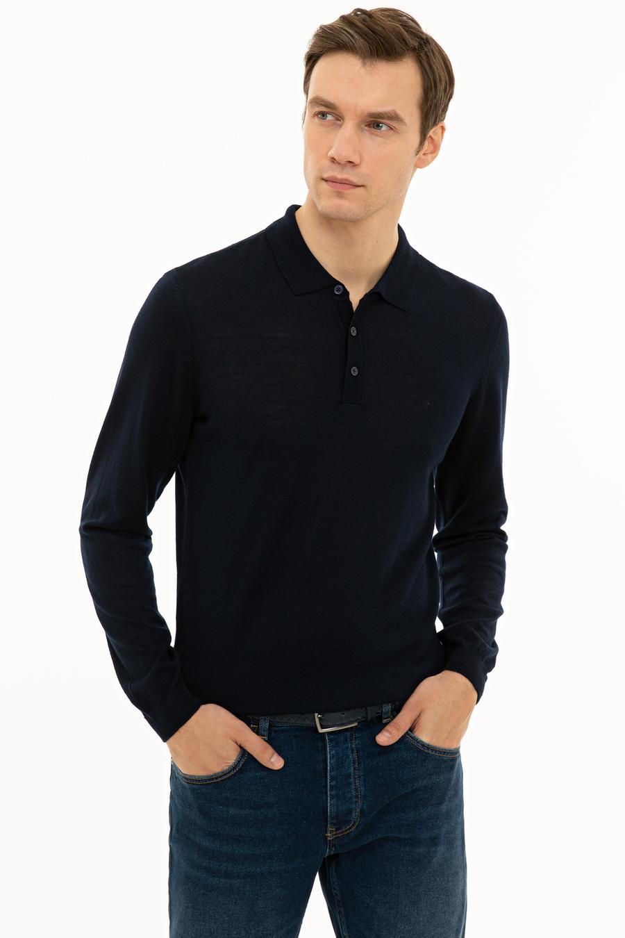 Lacivert Slim Fit Polo Yaka Basic Triko Kazak - 50229756014