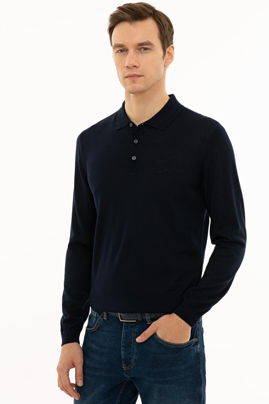 Lacivert Slim Fit Polo Yaka Basic Triko Kazak - 50229756014