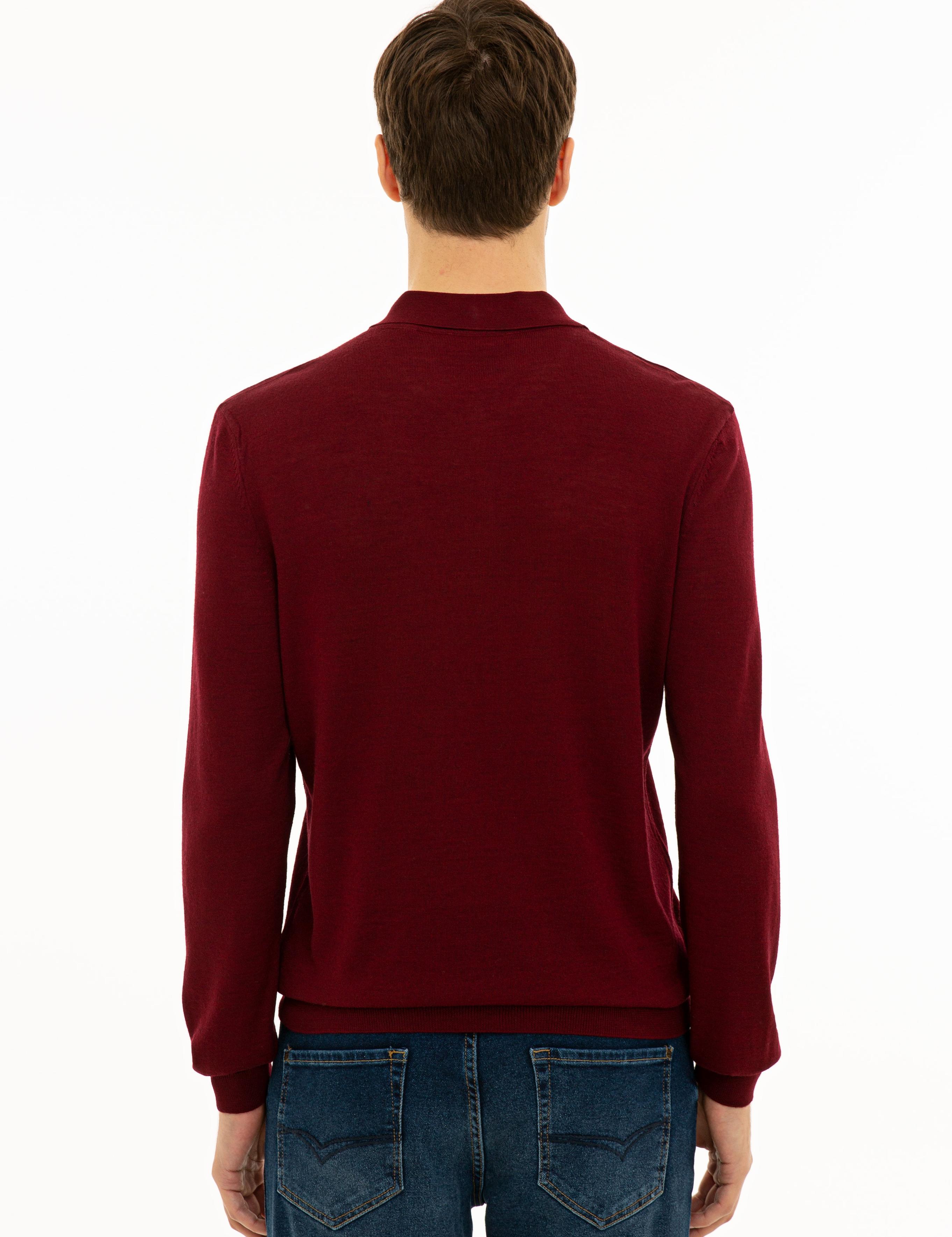 Bordo Slim Fit Polo Yaka Basic Triko Kazak - 50229756055