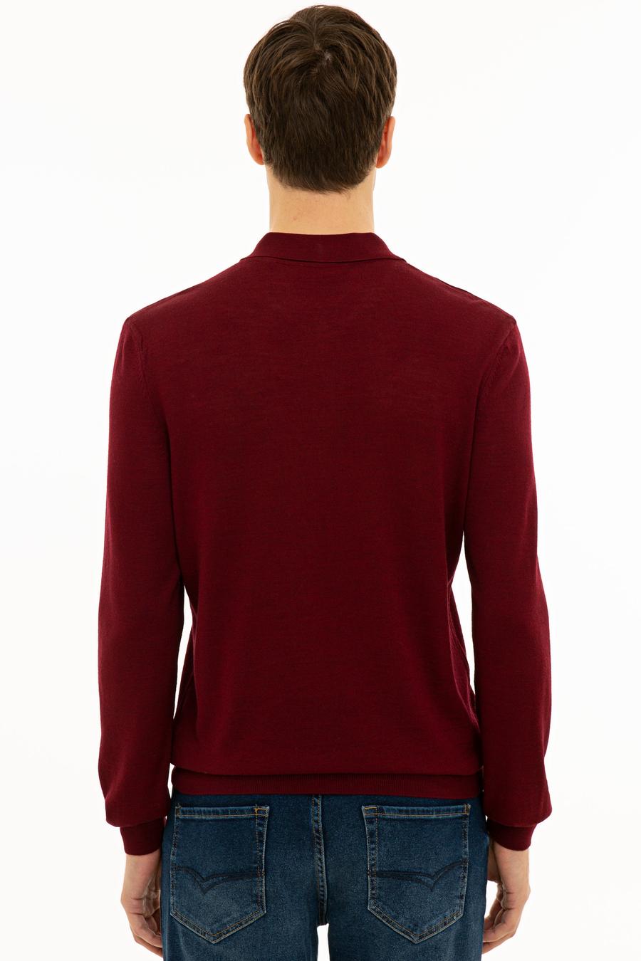Bordo Slim Fit Polo Yaka Basic Triko Kazak - 50229756055