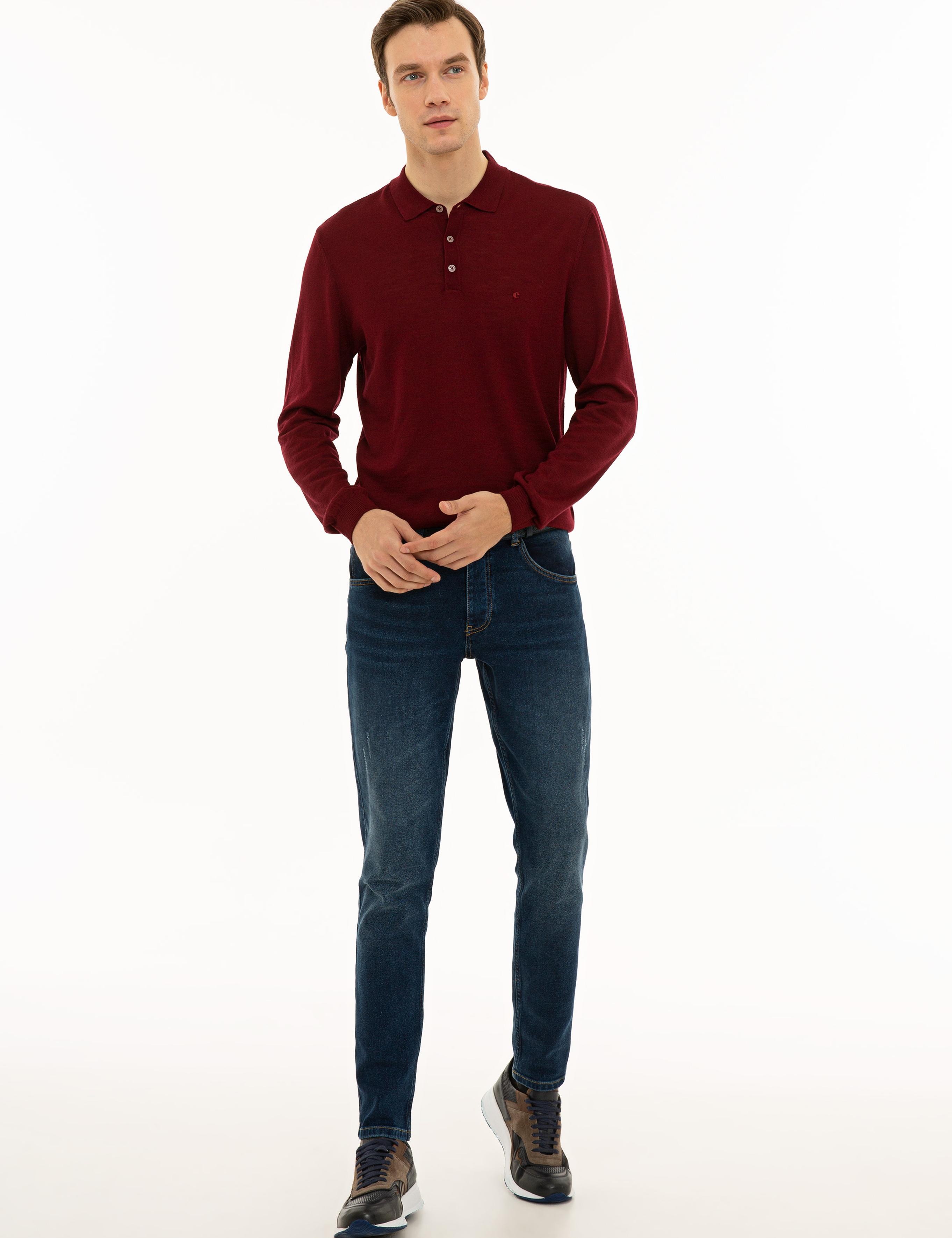 Bordo Slim Fit Polo Yaka Basic Triko Kazak - 50229756055