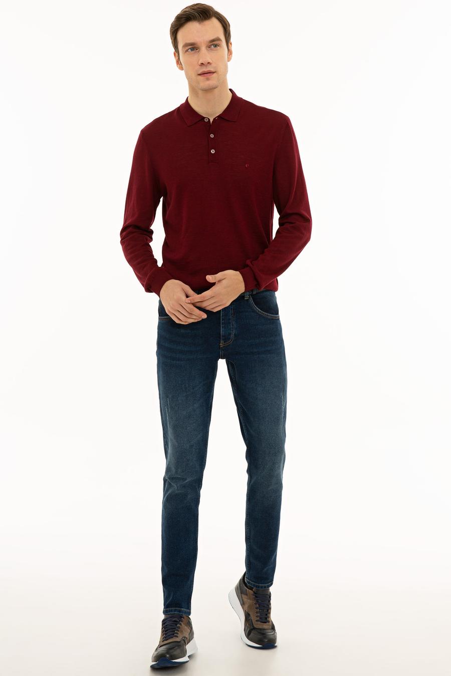 Bordo Slim Fit Polo Yaka Basic Triko Kazak - 50229756055