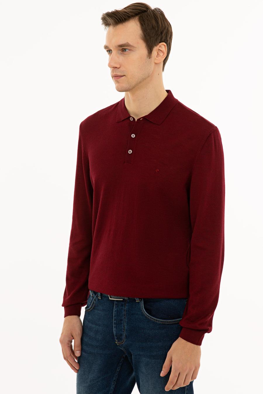 Bordo Slim Fit Polo Yaka Basic Triko Kazak - 50229756055