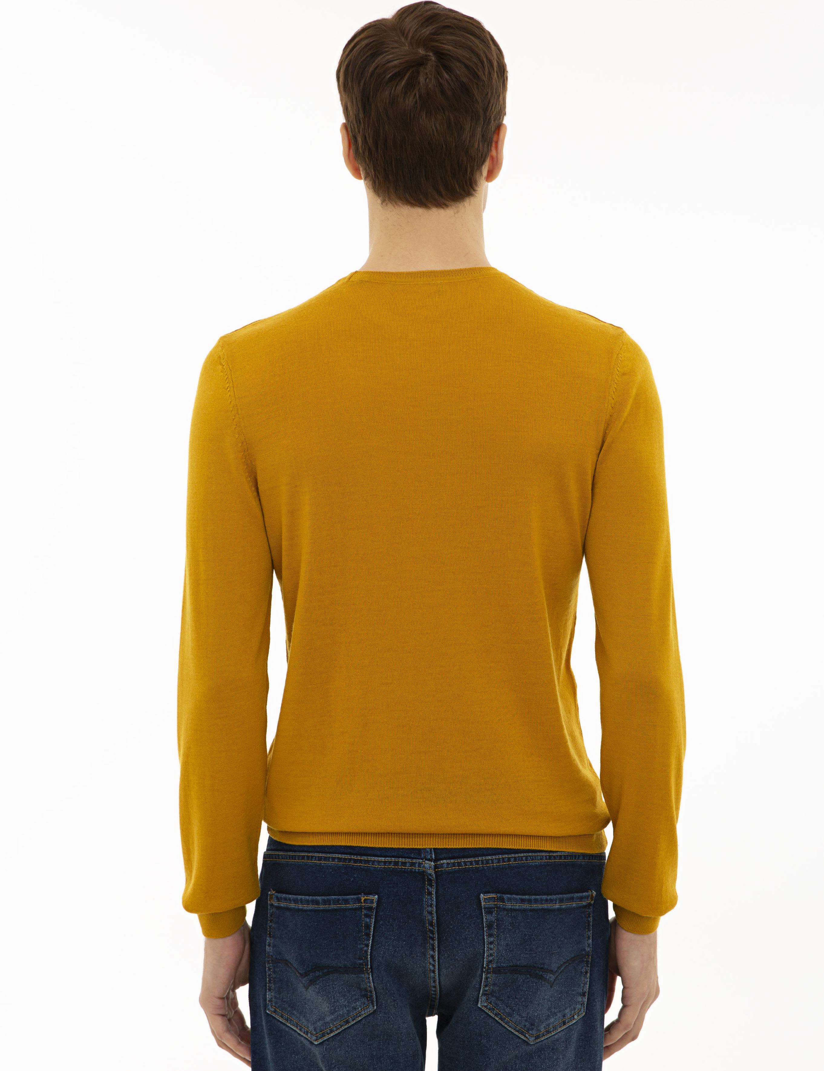 Sarı Slim Fit Bisiklet Yaka Basic Triko Kazak - 50227052110