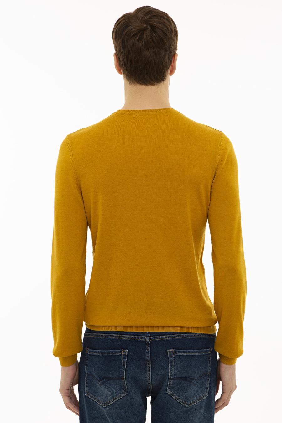 Sarı Slim Fit Bisiklet Yaka Basic Triko Kazak - 50227052110