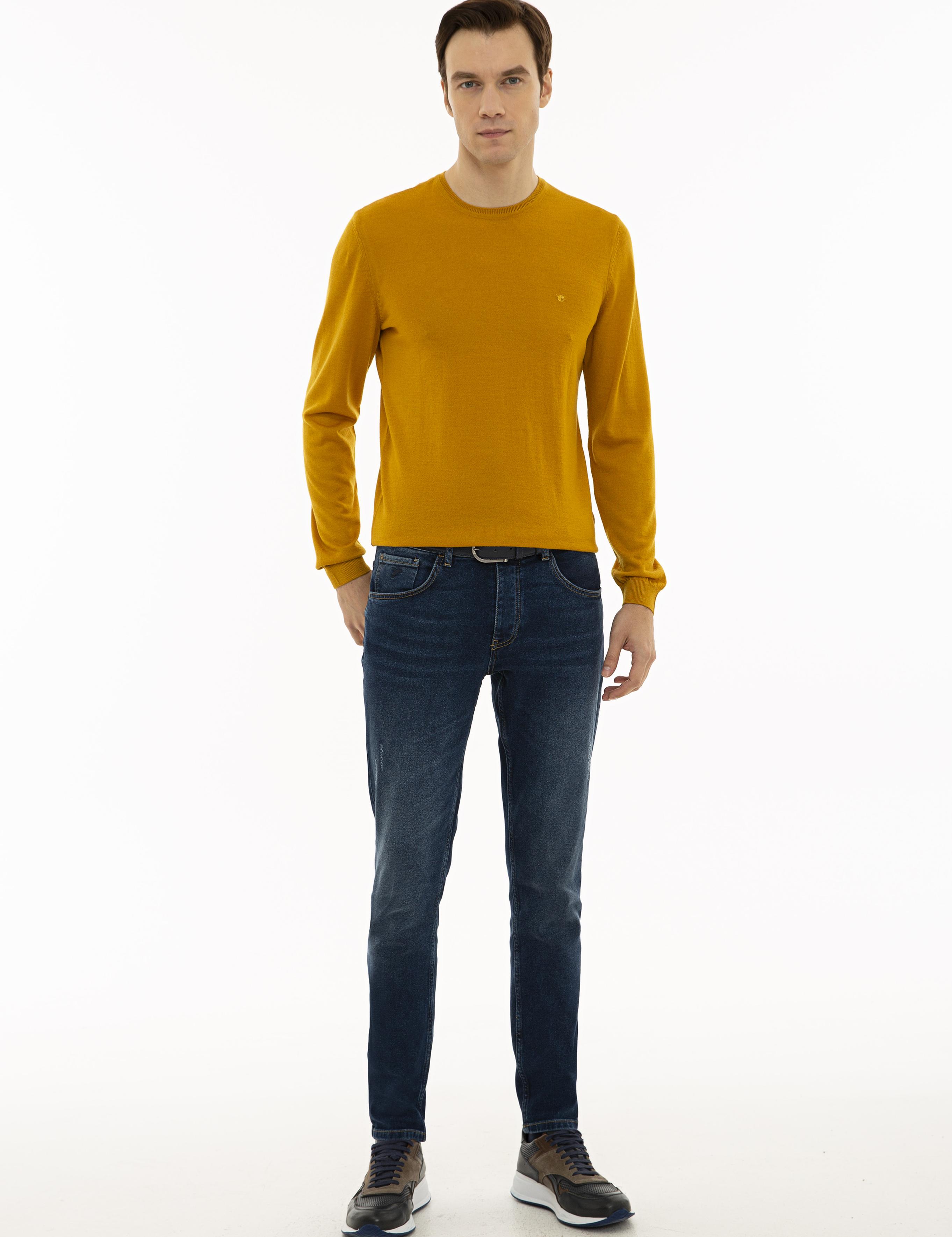 Sarı Slim Fit Bisiklet Yaka Basic Triko Kazak - 50227052110