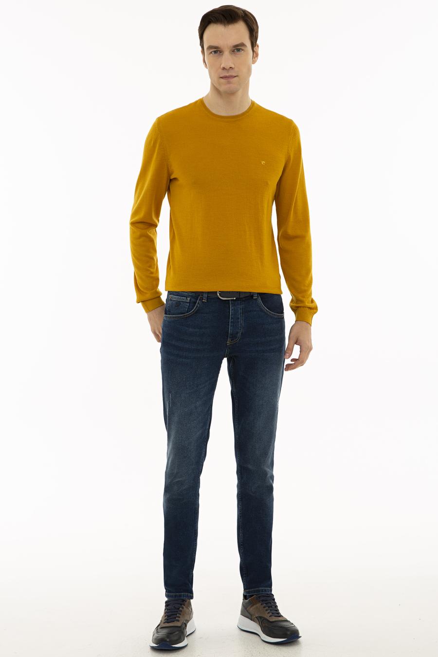 Sarı Slim Fit Bisiklet Yaka Basic Triko Kazak - 50227052110