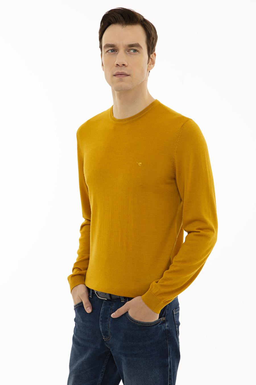Sarı Slim Fit Bisiklet Yaka Basic Triko Kazak - 50227052110