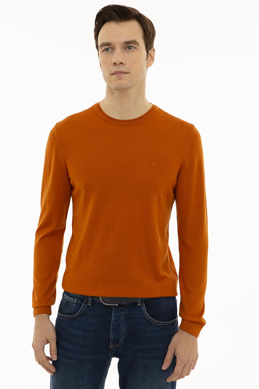 Turuncu Slim Fit Bisiklet Yaka Basic Triko Kazak - 50227052126