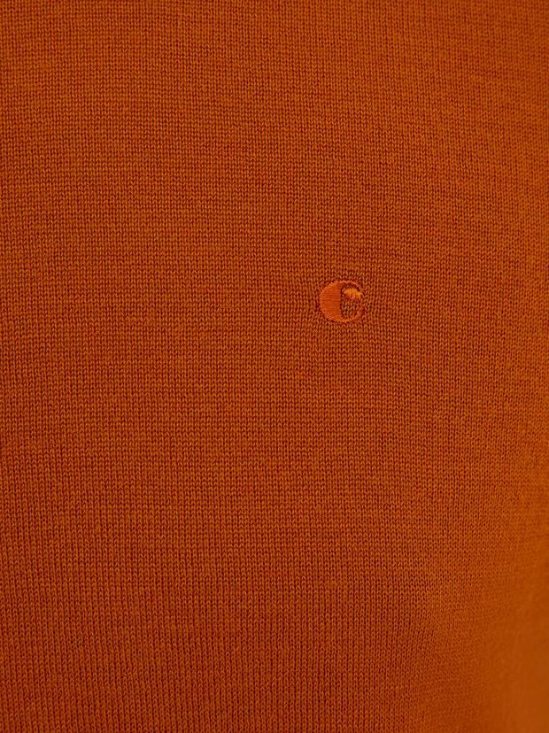 Turuncu Slim Fit Bisiklet Yaka Basic Triko Kazak