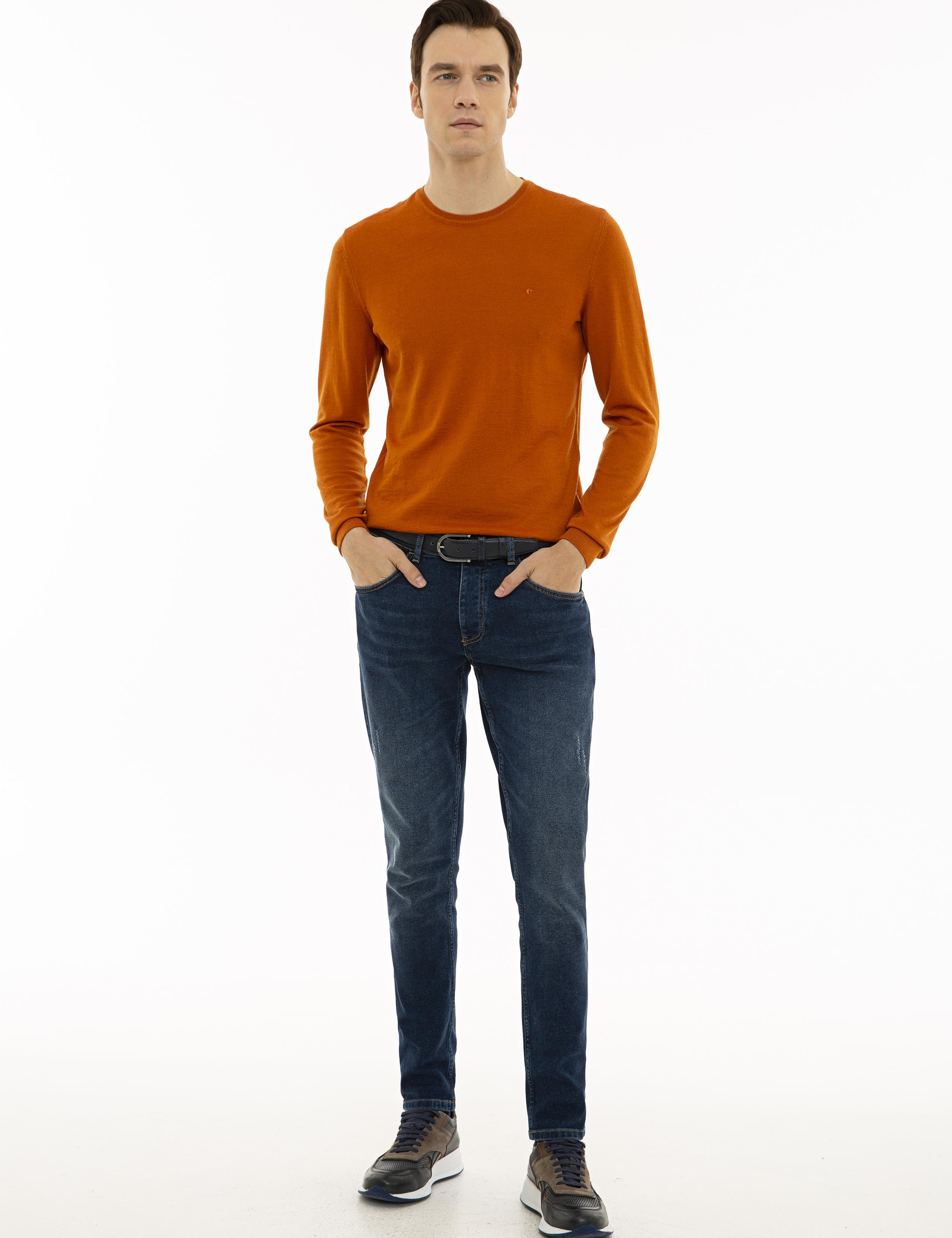 Turuncu Slim Fit Bisiklet Yaka Basic Triko Kazak - 50227052126