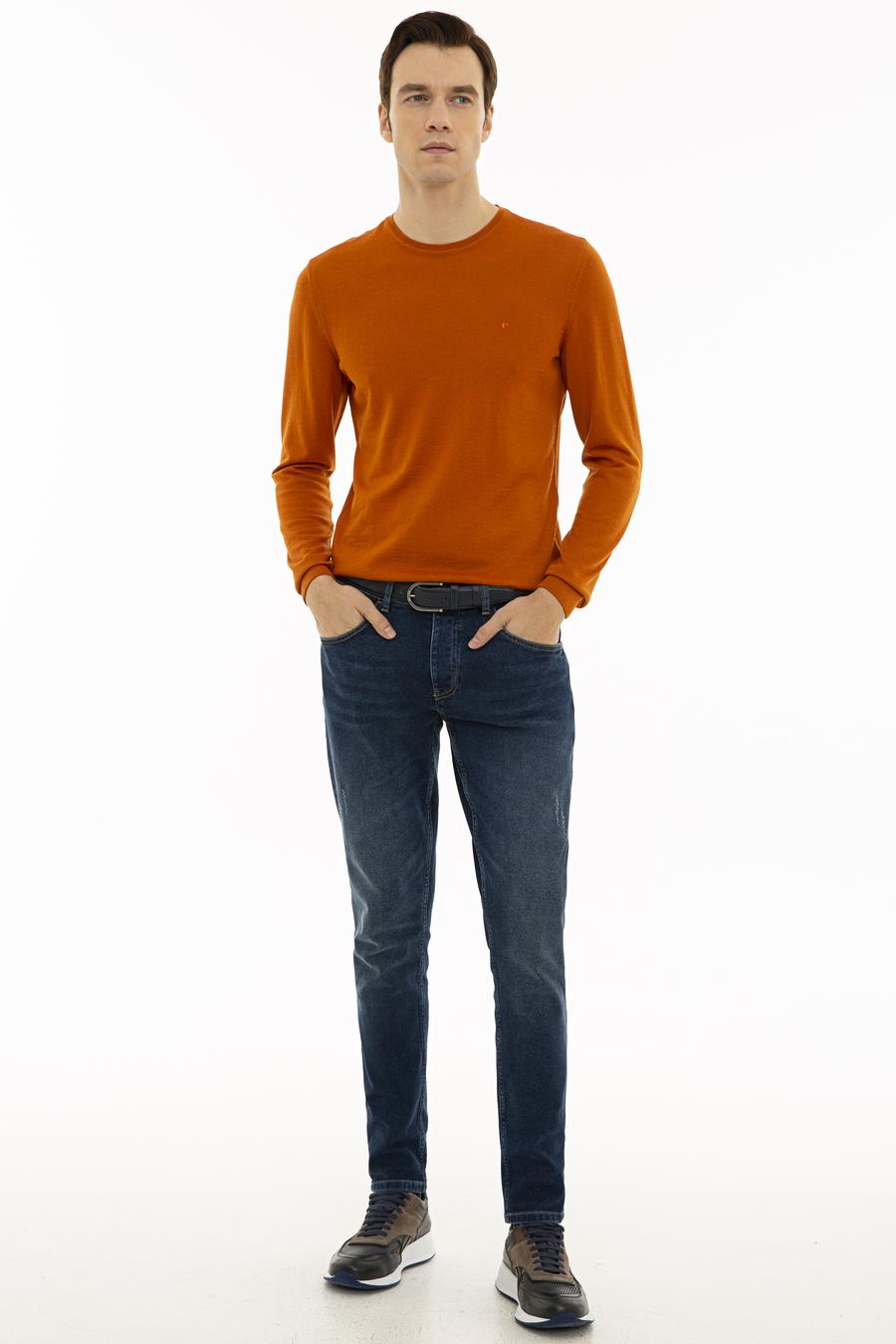 Turuncu Slim Fit Bisiklet Yaka Basic Triko Kazak - 50227052126