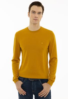 Sarı Slim Fit Bisiklet Yaka Basic Triko Kazak