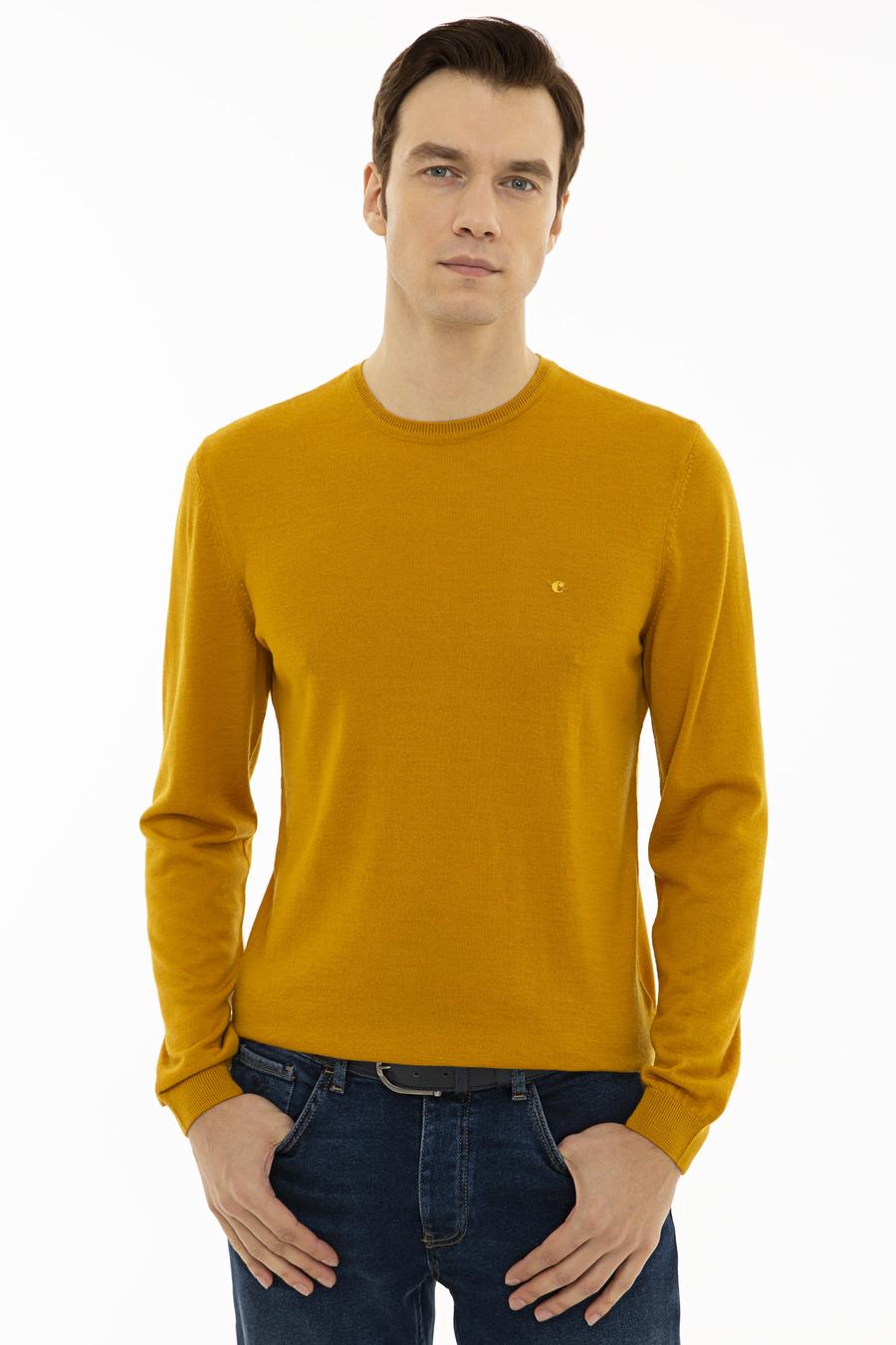 Sarı Slim Fit Bisiklet Yaka Basic Triko Kazak - 50227052110