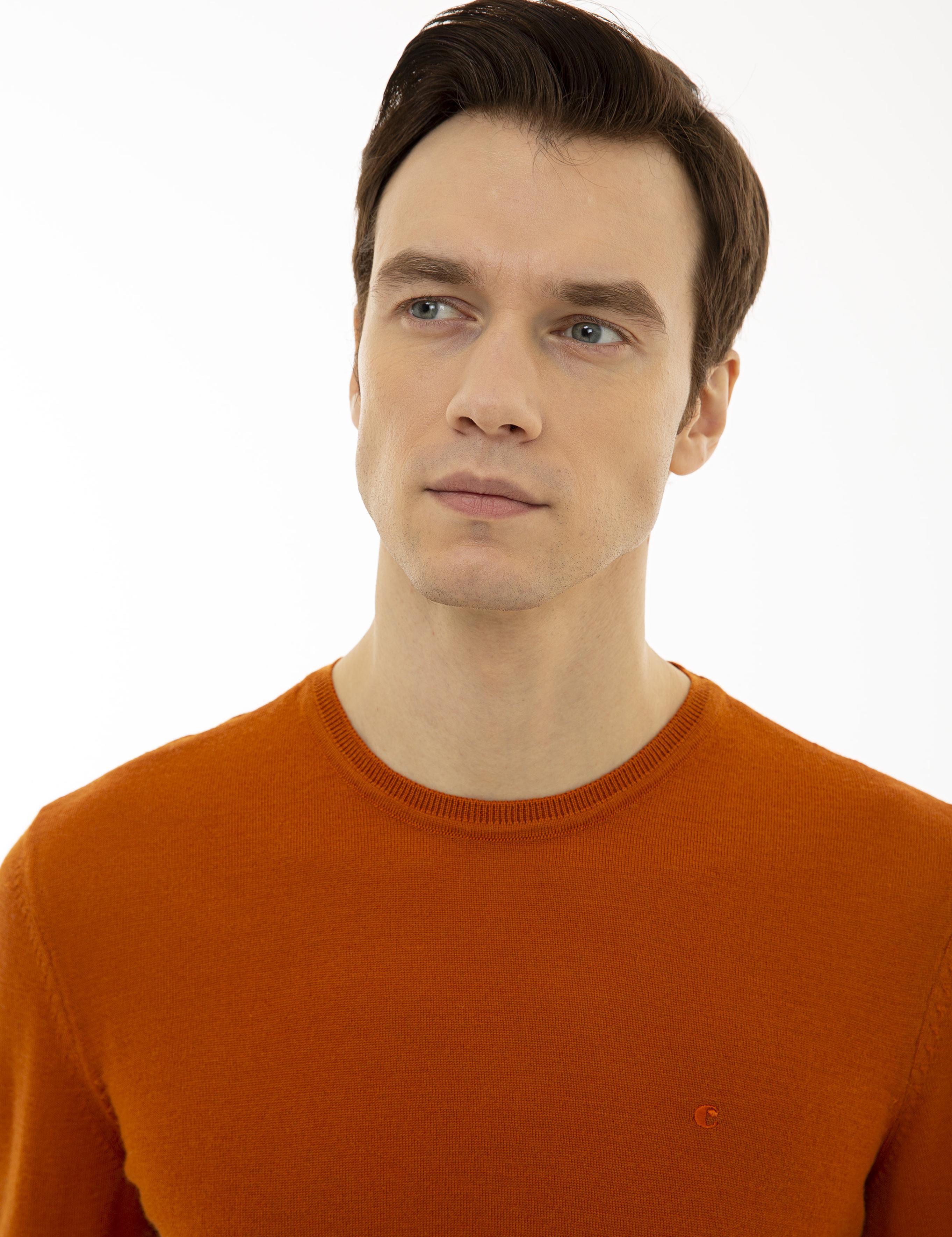 Turuncu Slim Fit Bisiklet Yaka Basic Triko Kazak - 50227052126
