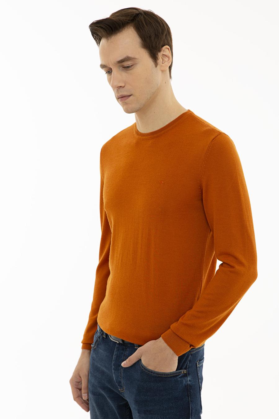 Turuncu Slim Fit Bisiklet Yaka Basic Triko Kazak - 50227052126