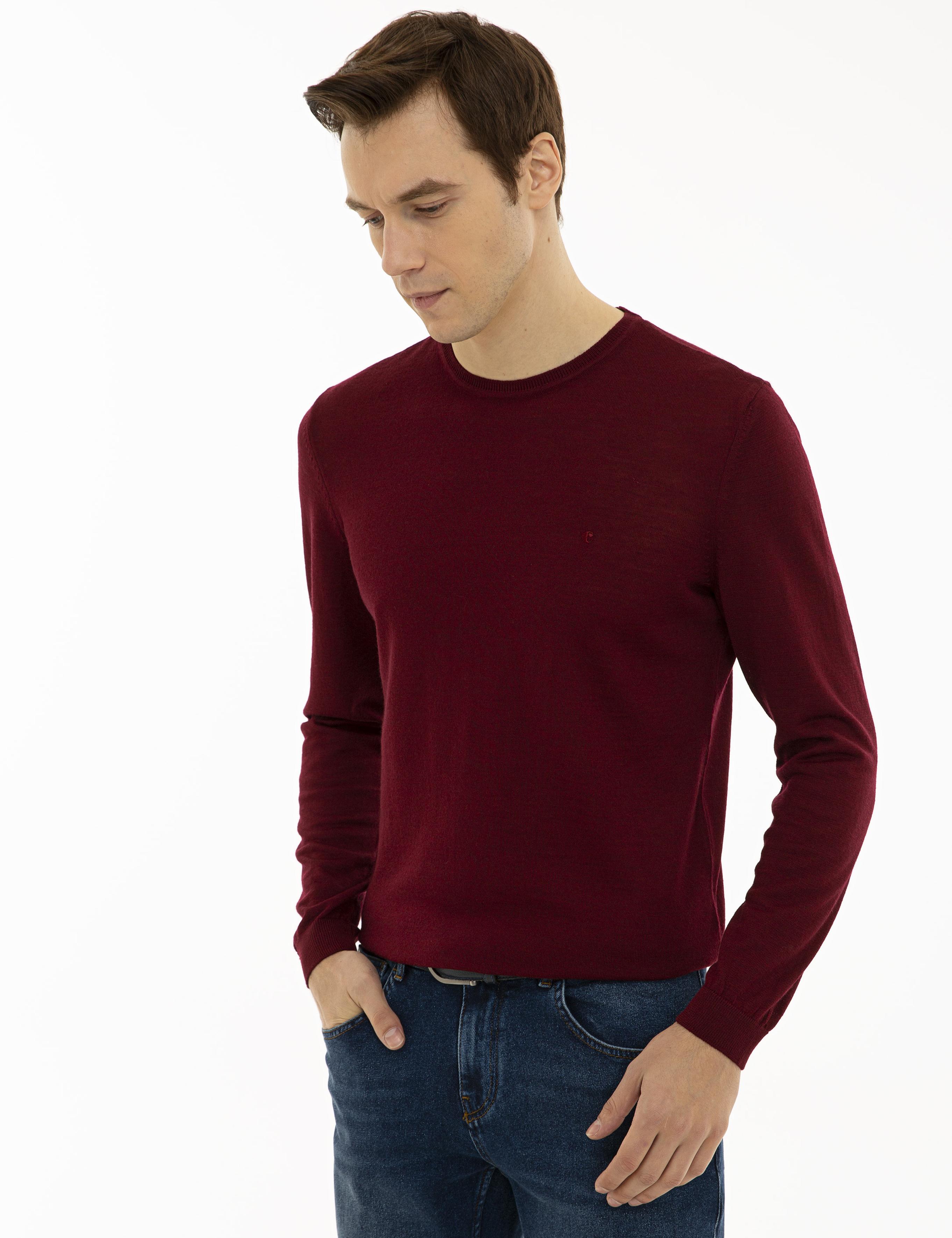 Bordo Slim Fit Bisiklet Yaka Basic Triko Kazak - 50227052052