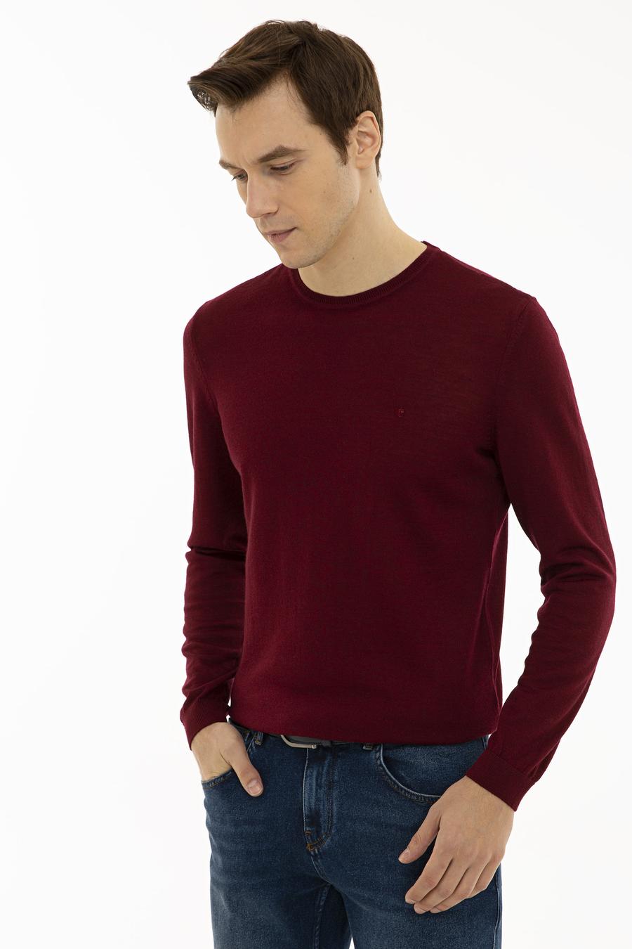 Bordo Slim Fit Bisiklet Yaka Basic Triko Kazak - 50227052052