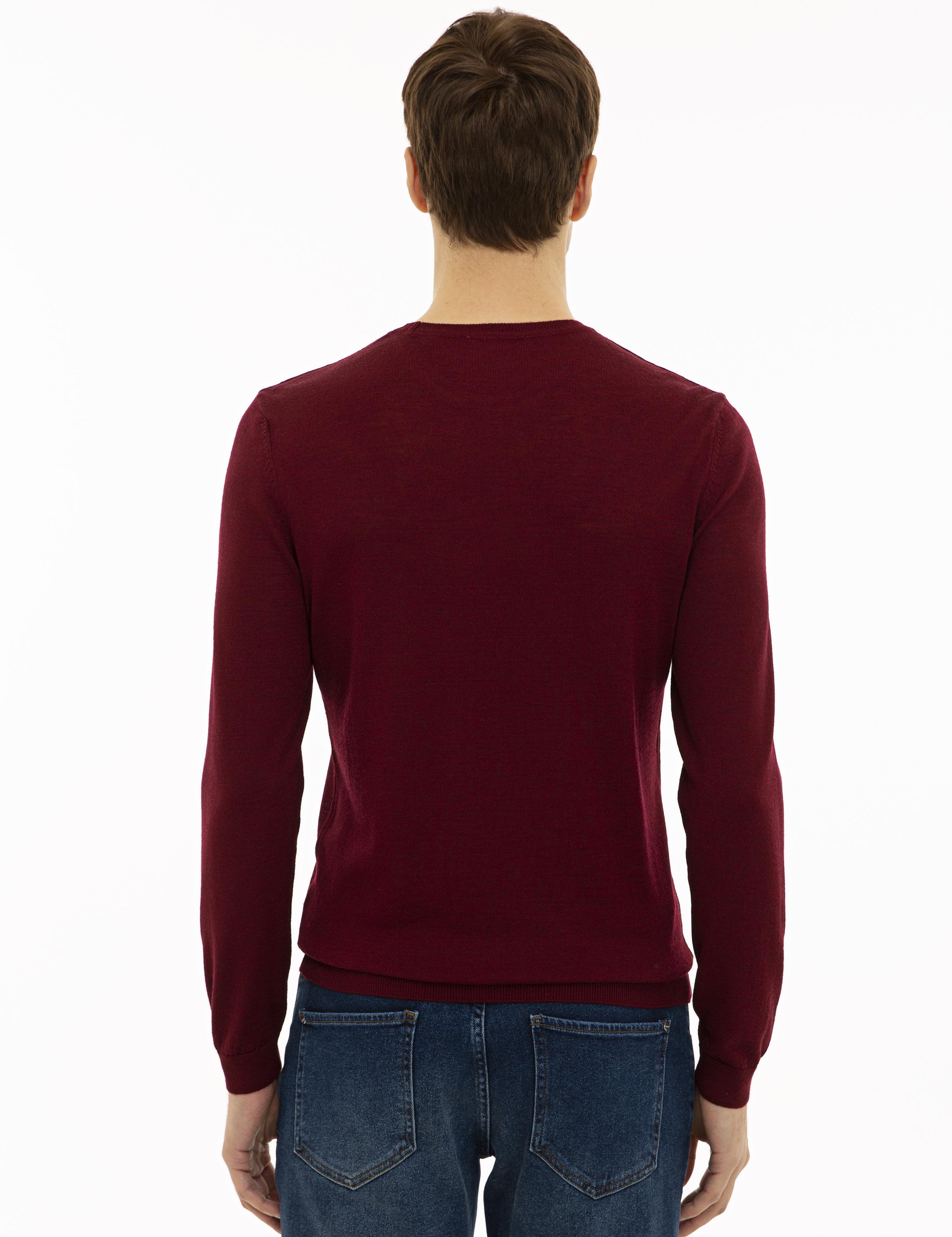 Bordo Slim Fit Bisiklet Yaka Basic Triko Kazak - 50227052052