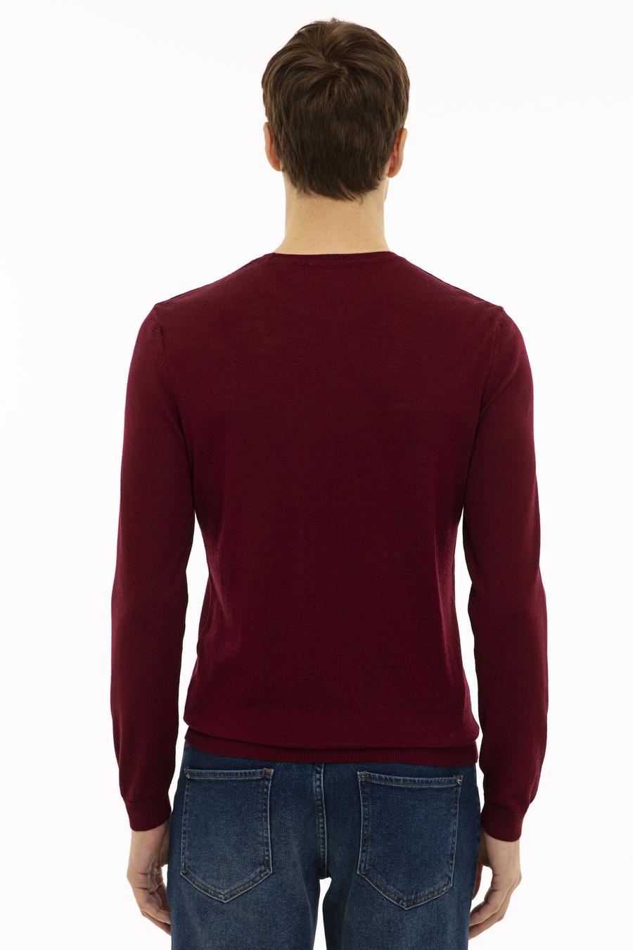 Bordo Slim Fit Bisiklet Yaka Basic Triko Kazak - 50227052052