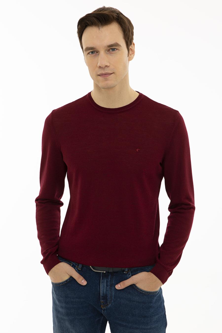 Bordo Slim Fit Bisiklet Yaka Basic Triko Kazak - 50227052052