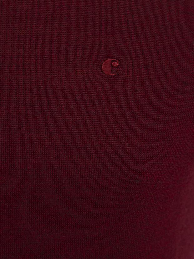 Bordo Slim Fit Bisiklet Yaka Basic Triko Kazak