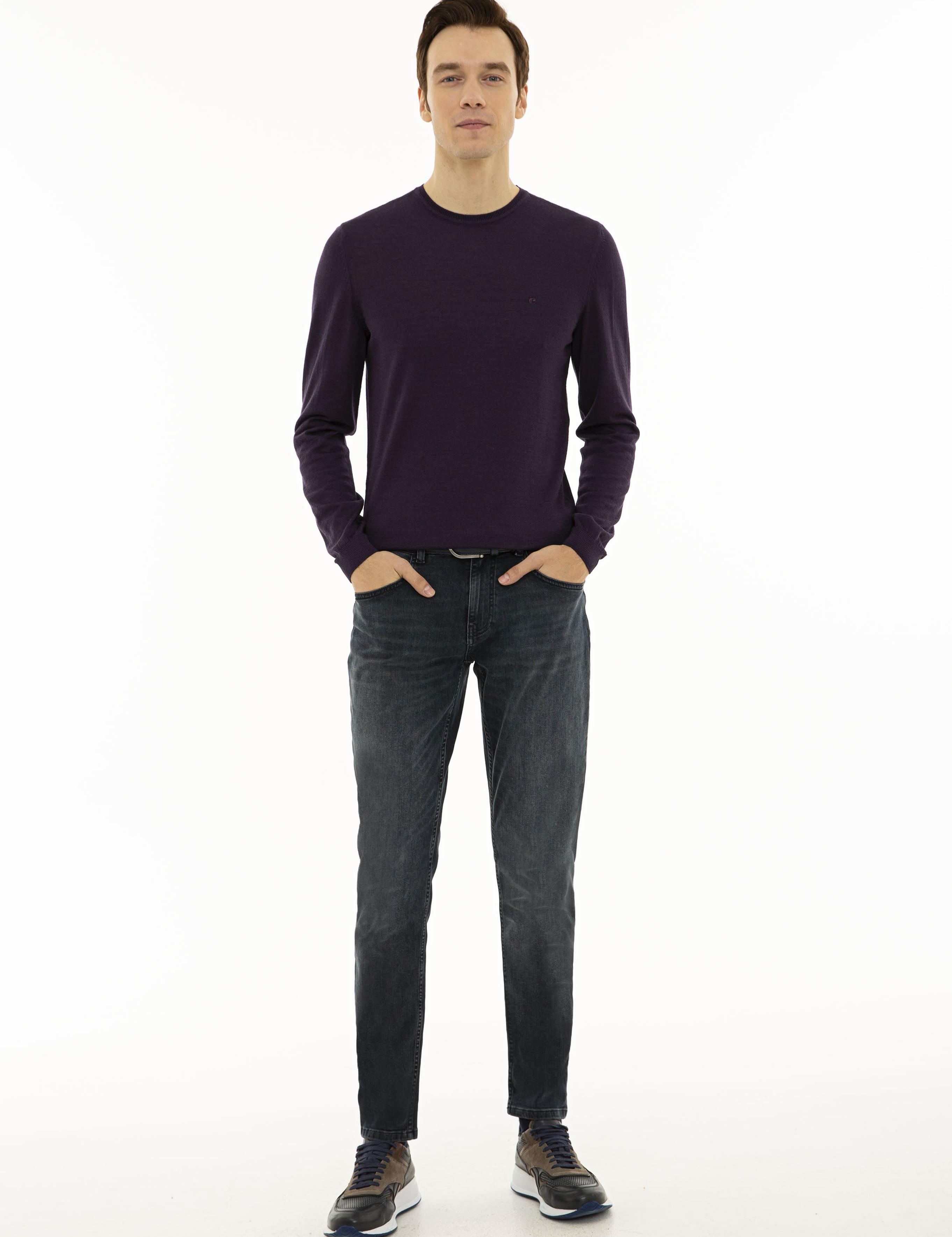 Mor Slim Fit Bisiklet Yaka Basic Triko Kazak - 50227052105