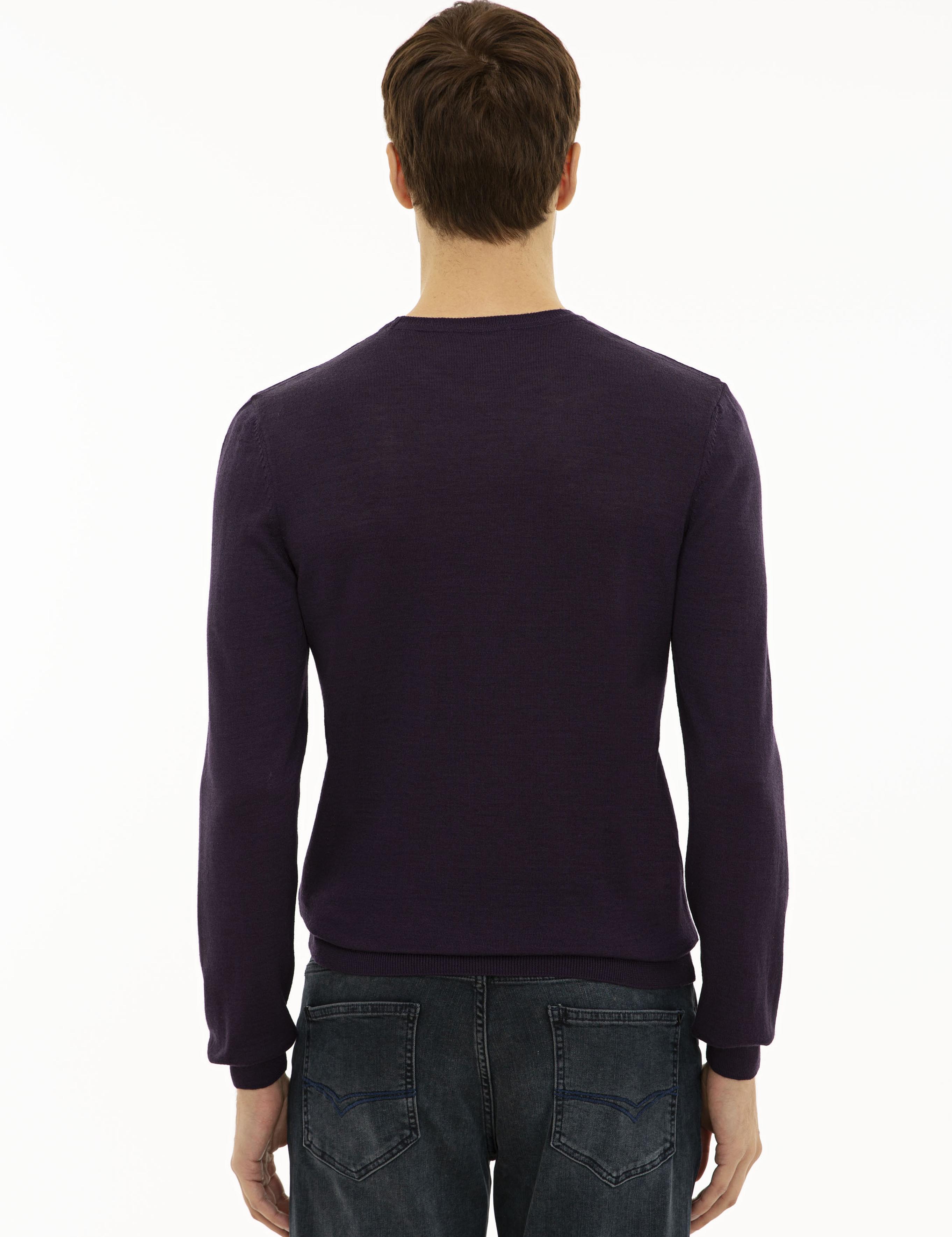 Mor Slim Fit Bisiklet Yaka Basic Triko Kazak - 50227052105