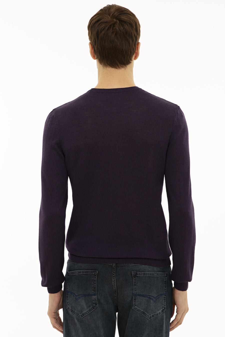 Mor Slim Fit Bisiklet Yaka Basic Triko Kazak - 50227052105