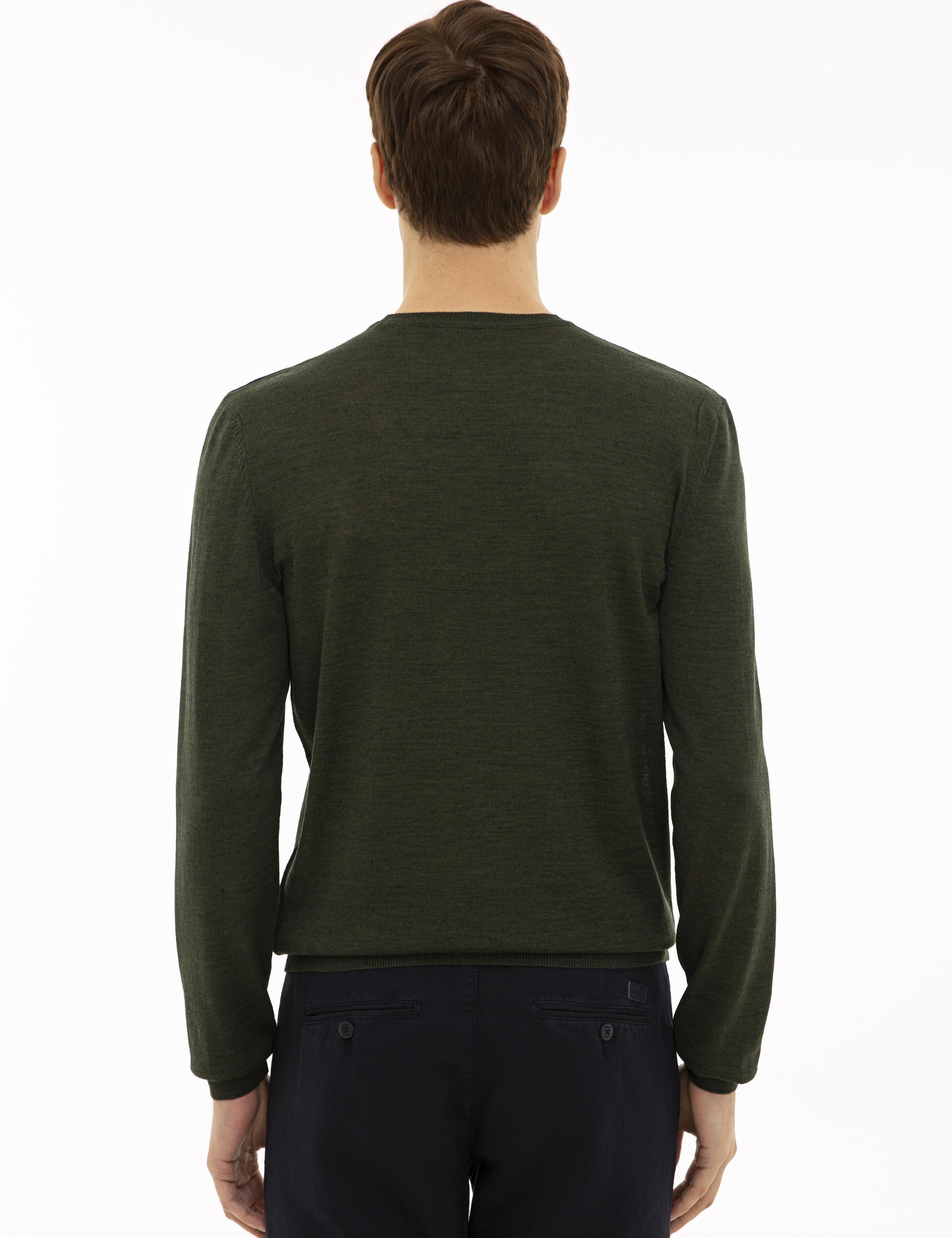 Haki Slim Fit Bisiklet Yaka Basic Triko Kazak - 50227052073