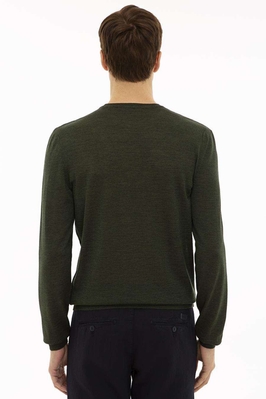 Haki Slim Fit Bisiklet Yaka Basic Triko Kazak - 50227052073