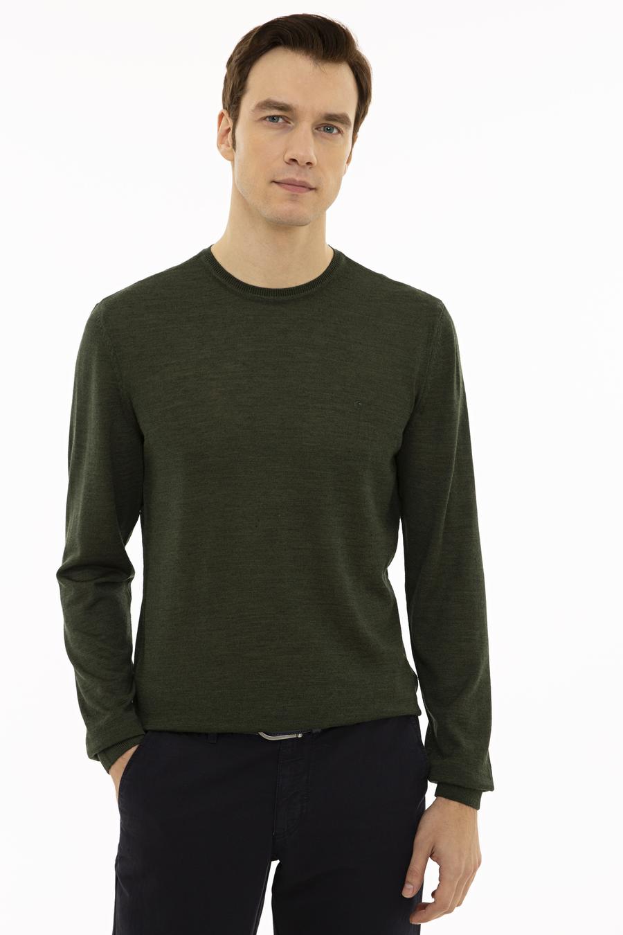 Haki Slim Fit Bisiklet Yaka Basic Triko Kazak - 50227052073