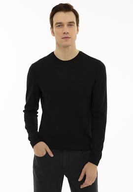 Siyah Slim Fit Bisiklet Yaka Basic Triko Kazak