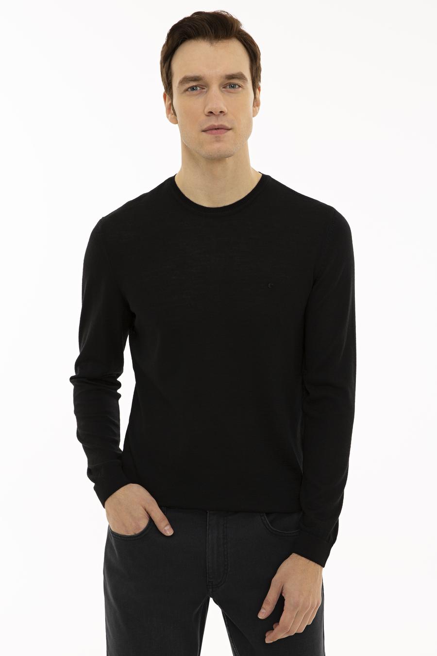 Siyah Slim Fit Bisiklet Yaka Basic Triko Kazak - 50227052005