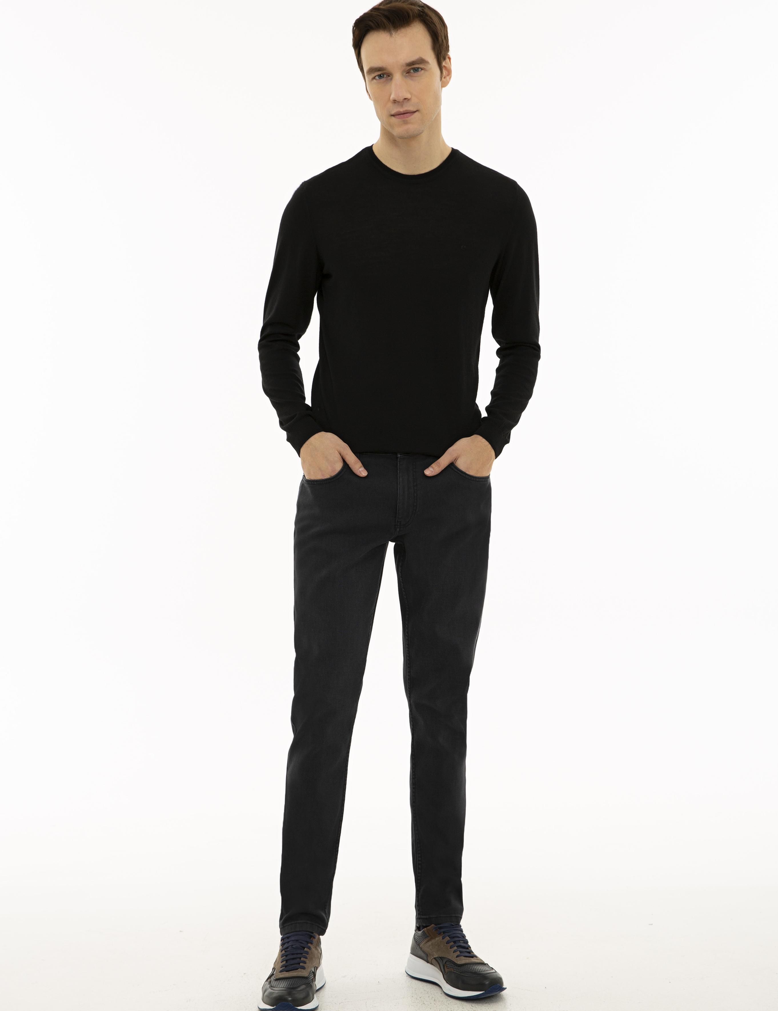 Siyah Slim Fit Bisiklet Yaka Basic Triko Kazak - 50227052005