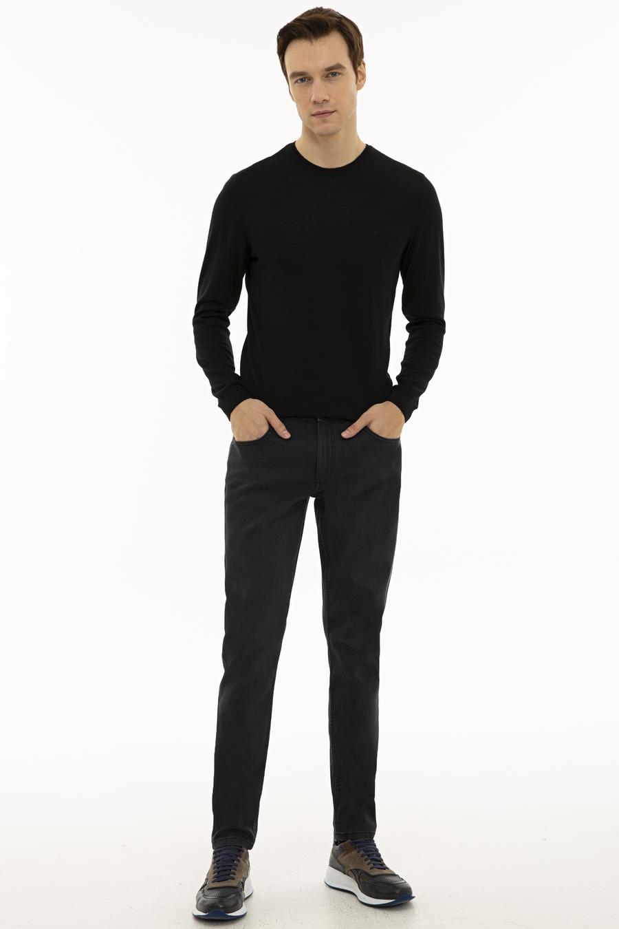 Siyah Slim Fit Bisiklet Yaka Basic Triko Kazak - 50227052005